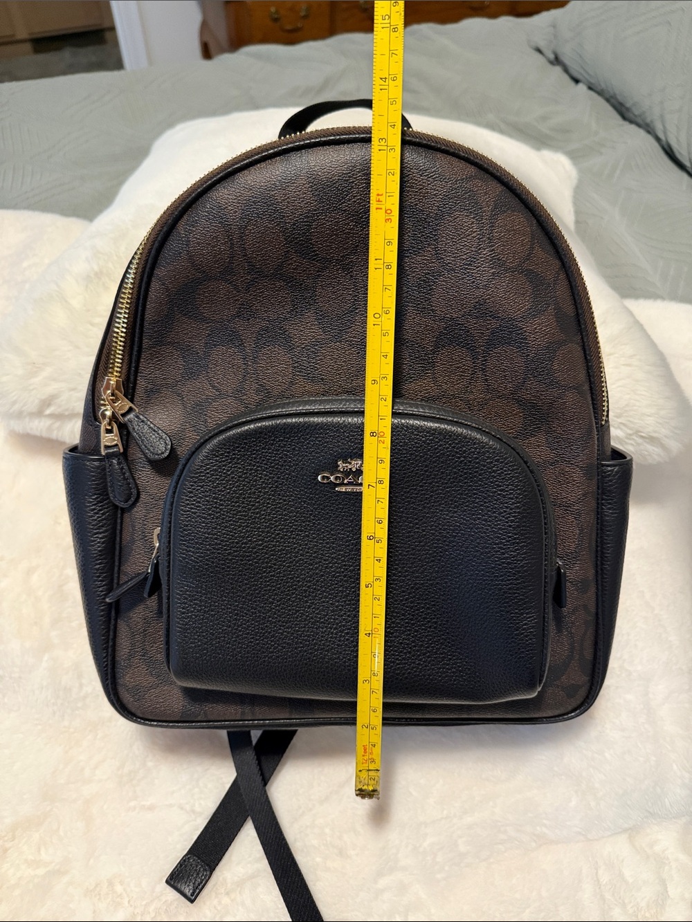 Coach Brown Signature Backpack with Black Leather Trim - Picture 12 of 14